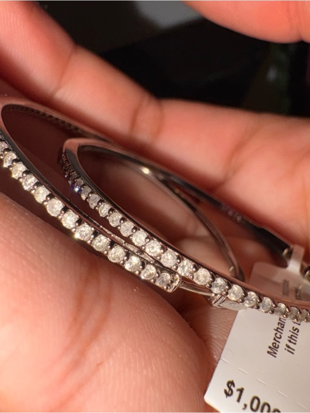 Silver Diamond Hoop Earrings